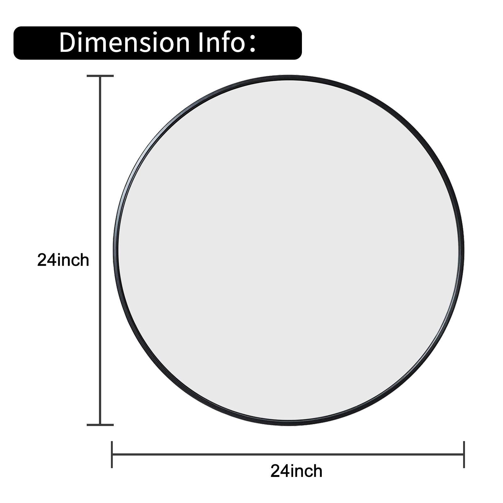 Buy Growsun Black Round Mirror 24 inch, Wall Mounted Circle Mirror, Metal Framed Mirror for