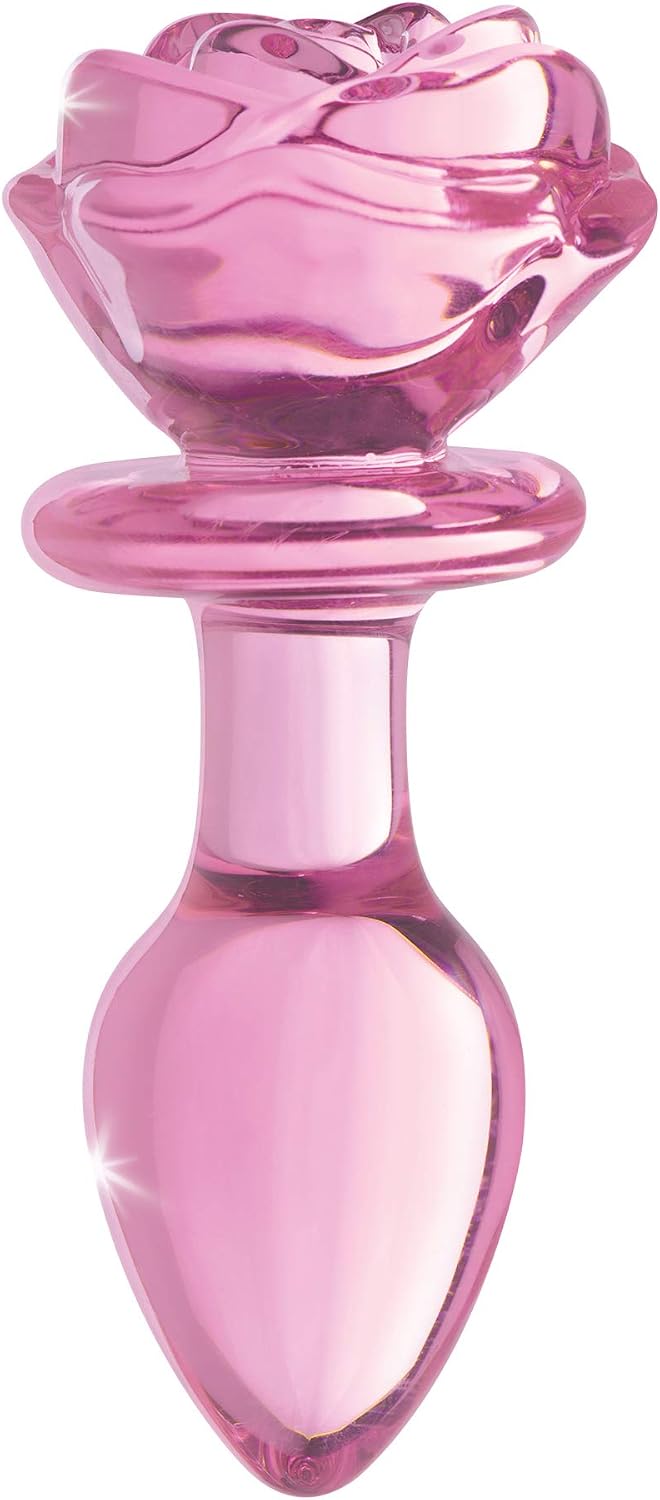 Pink Rose Glass Anal Plug - Medium