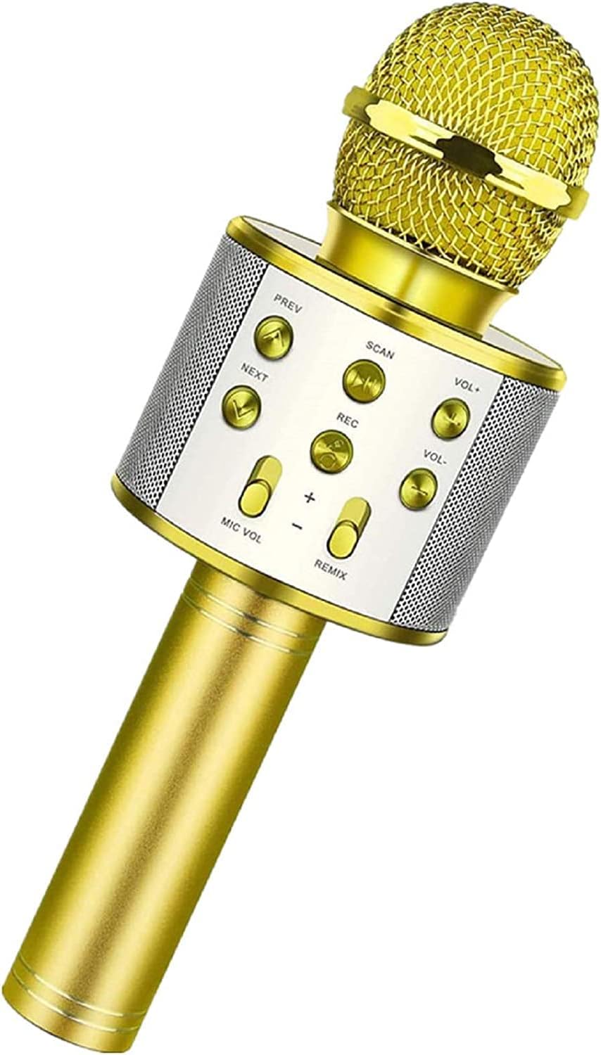 MultiStar™, Wireless Bluetooth Karaoke Microphone, Voice Changing Karaoke Microphone for Kids Singing, 5 in 1 Wireless Karaoke Machine Portable Mic Speaker Player Recorder (Gold)
