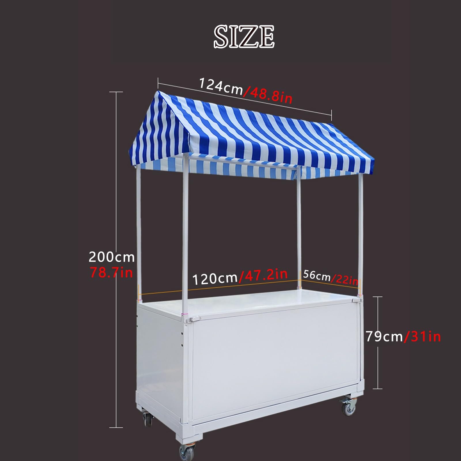 Stoisko Handlowe Z Metalowym Stojakiem Na Przekąski, Składany Wózek Handlowy 2-poziomowy Do Cateringu, Pikniku, Łatwy W Montażu(120cm/47.2in)