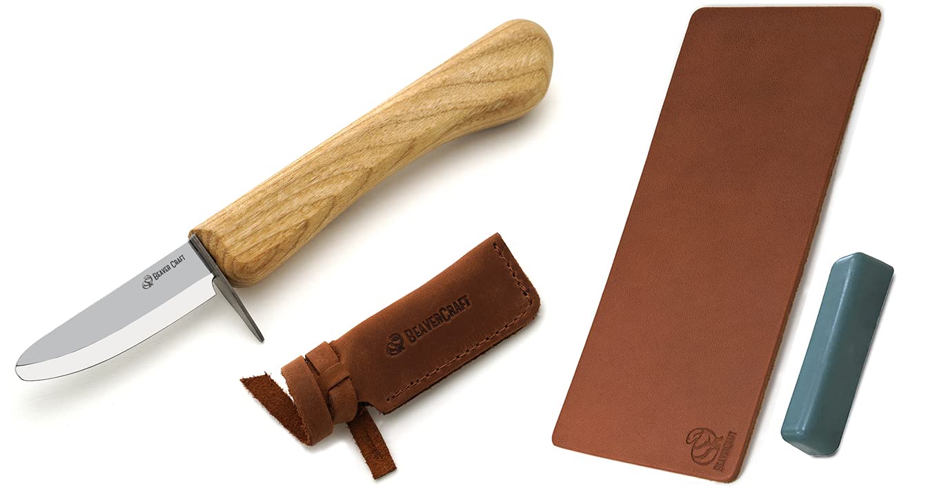 BeaverCraft Whittling Knife for Beginners C1 Kid Stropping Leather Strop Kit for Sharpening Knife Strop LS2P1