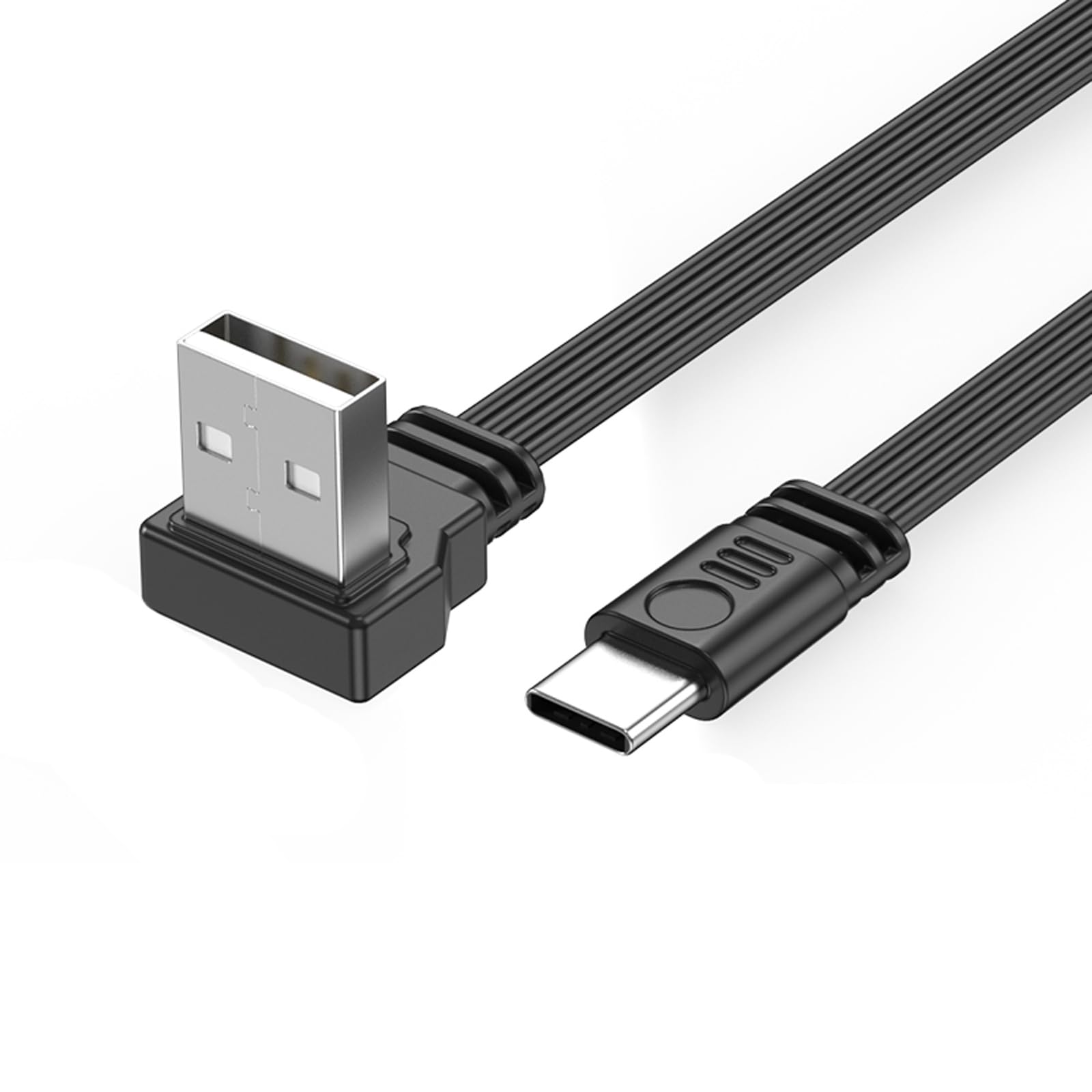 USB 2.0 to Type C Data Cable 2A Fast Charging 480Mbps Data Transfer Flat Wire Line 90 Degree Elbow for Tablets Phones
