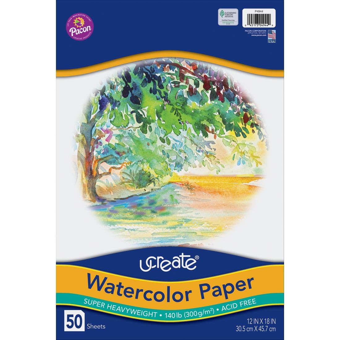 UCreate Aquarellpapier, Weiß, 63,5 kg, 30,5 x 45,7 cm, 50 Blatt
