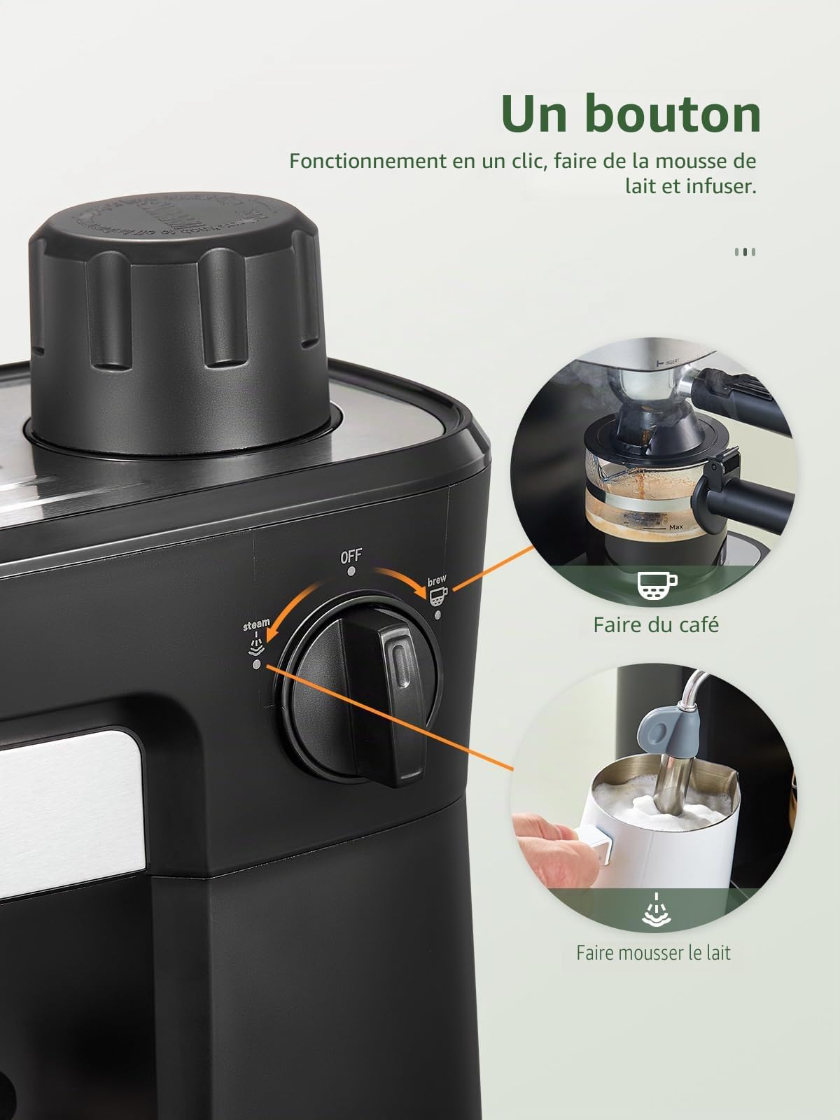 Reemix Machine à expresso 3,5 bar avec buse de mousse de lait professionnelle, en acier inoxydable, pour cappuccino, latte et macchiato Noir