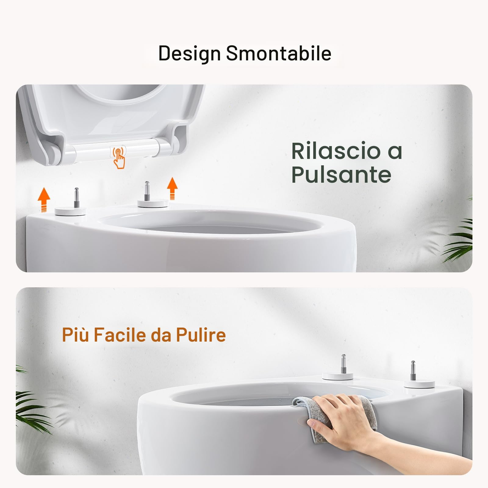 Sedile WC copriwater universal, Urea-Formaldeide Chiusura Ammortizzata tavoletta wc con Sgancio Rapido a un Pulsante