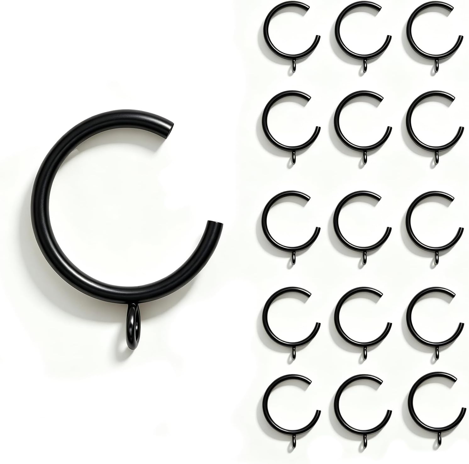 Gold C-Shaped Iron Curtain Rings – Fits 1.25" Rods, 30-Pack (Black)