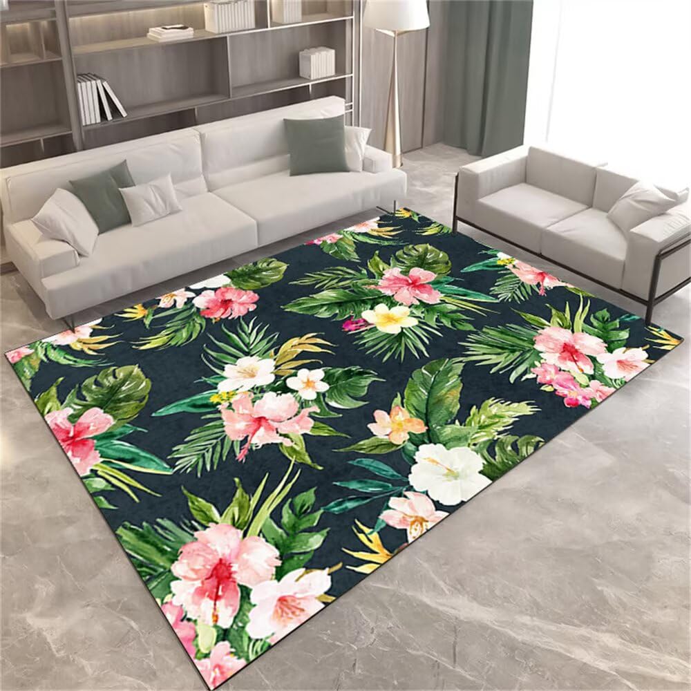 Moquette chambre enfant 60x90 anti-glisse et tapis design vert floral