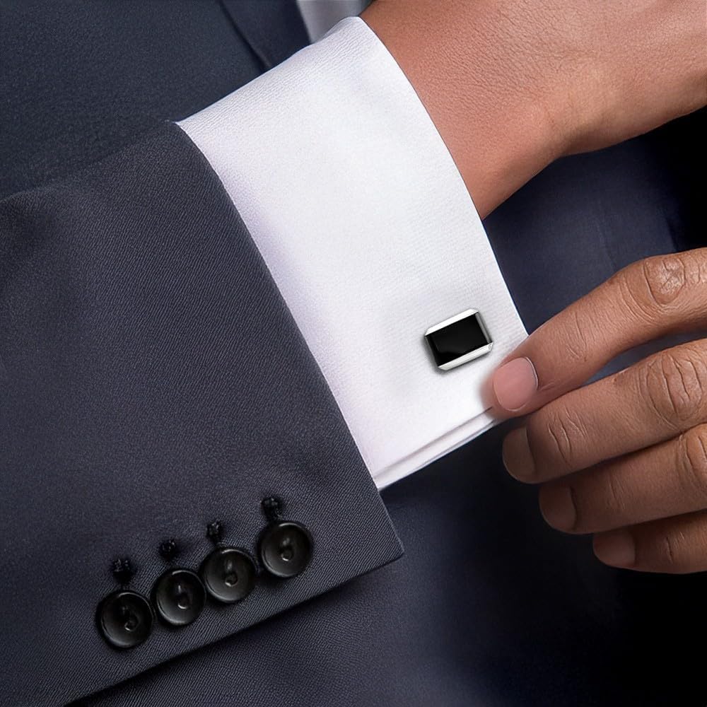 IceCarats 925 Sterling Silver Black Onyx Square Cuff Links Prong Set For Him