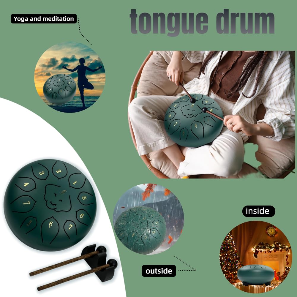 Tambor de Lengüetas de Acero 15 cm - 11 Notas, Tambor de Lluvia para Principiantes - Instrumento Exterior para Jardín, Meditación y Relajación