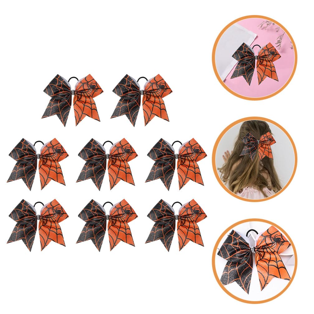 Beaupretty 8 Pcs Halloween Bow Knot Hair Ties Spider Web Hair Bands Stretchy Ponytail Holders for Girls Toddlers Kids
