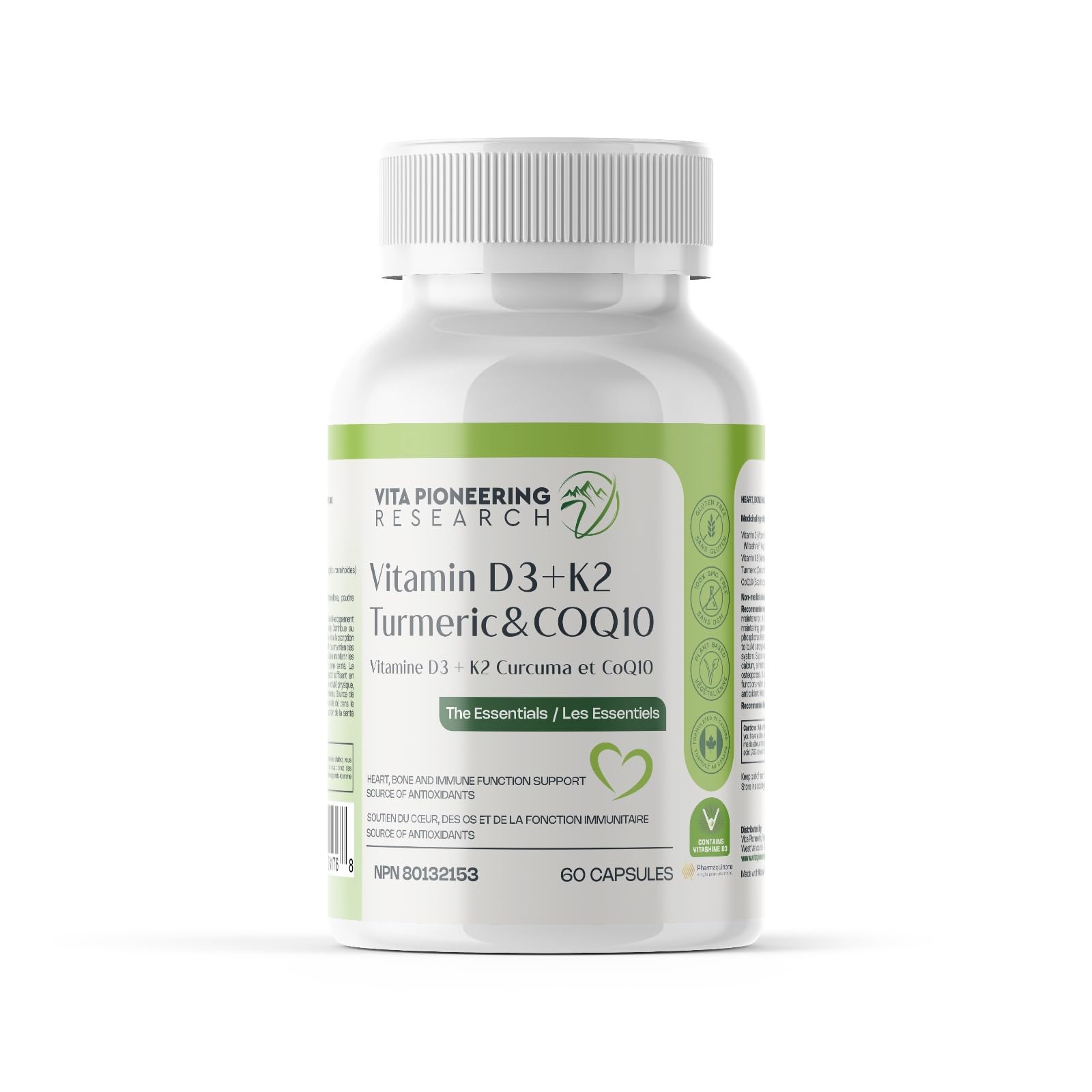 5-in-1 Vitamin D3 2000IU + K2Vital Vitamin K2 with Turmeric and COQ10 - with Avocado Powder for Enhanced Absorption - Heart, Bone, Cellular Health Support