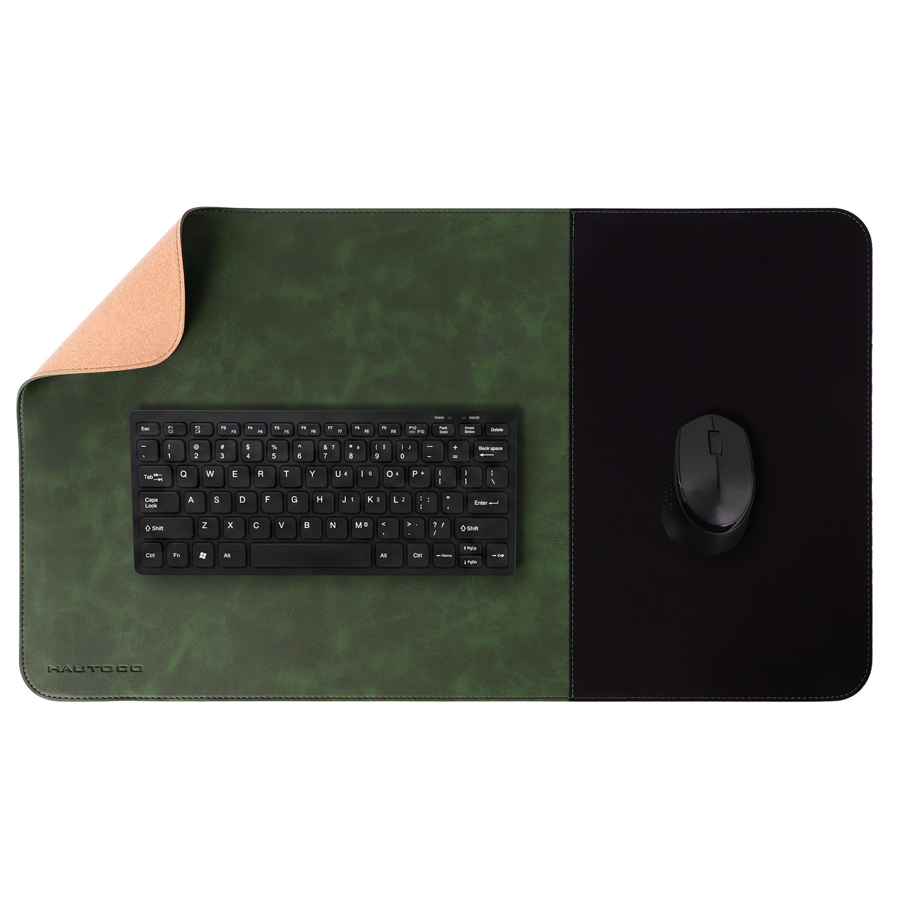 HAUTOCO Cork Desk Mat 23.6''x13.7'', Distressed PU Leather & Cloth Desk Pad | Waterproof,…