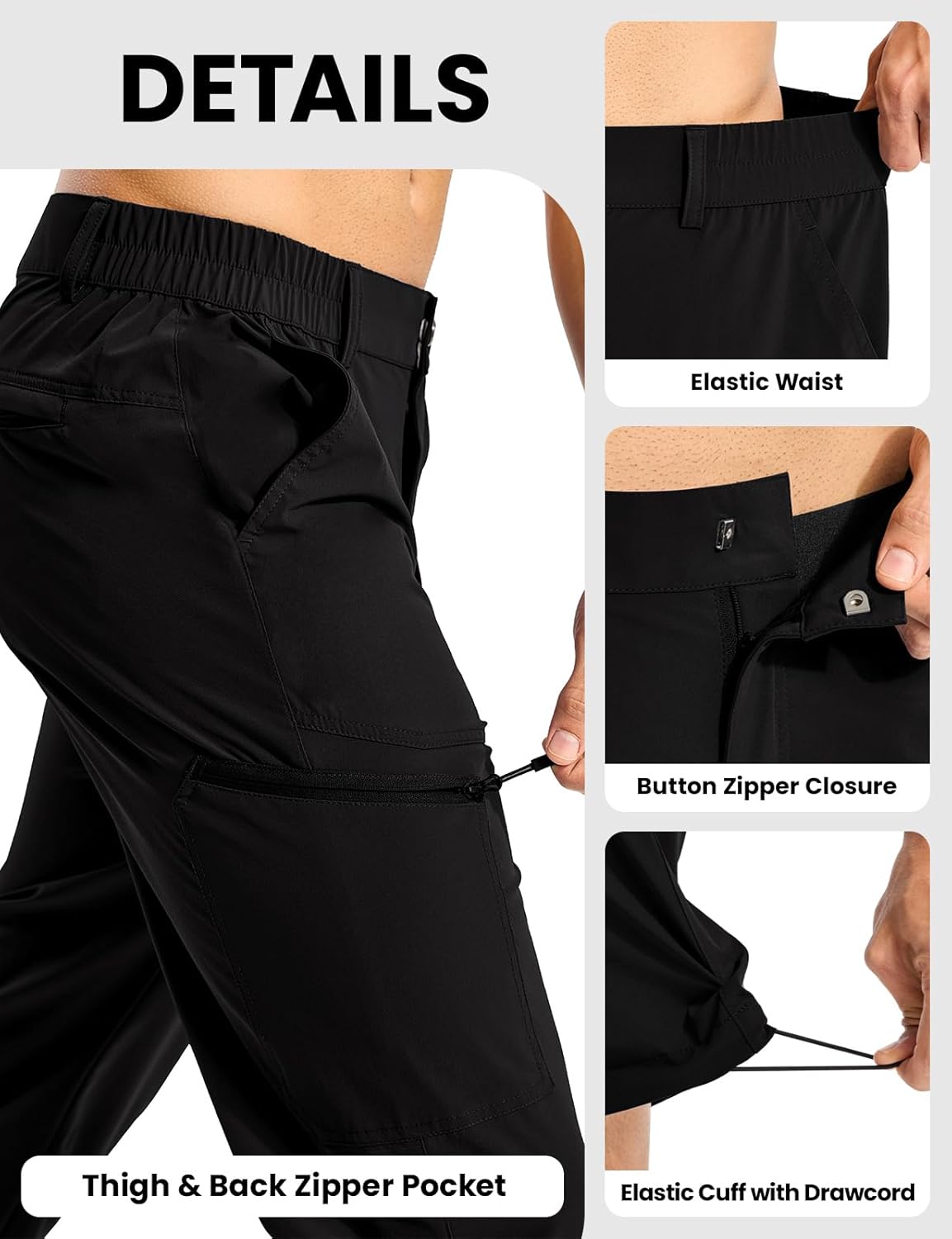 BGOWATU Men's Lightweight Hiking Travel Pants Quick Dry Water Resistant Athletic Joggers Zipper Pockets Cargo Workout Casual - Image 4