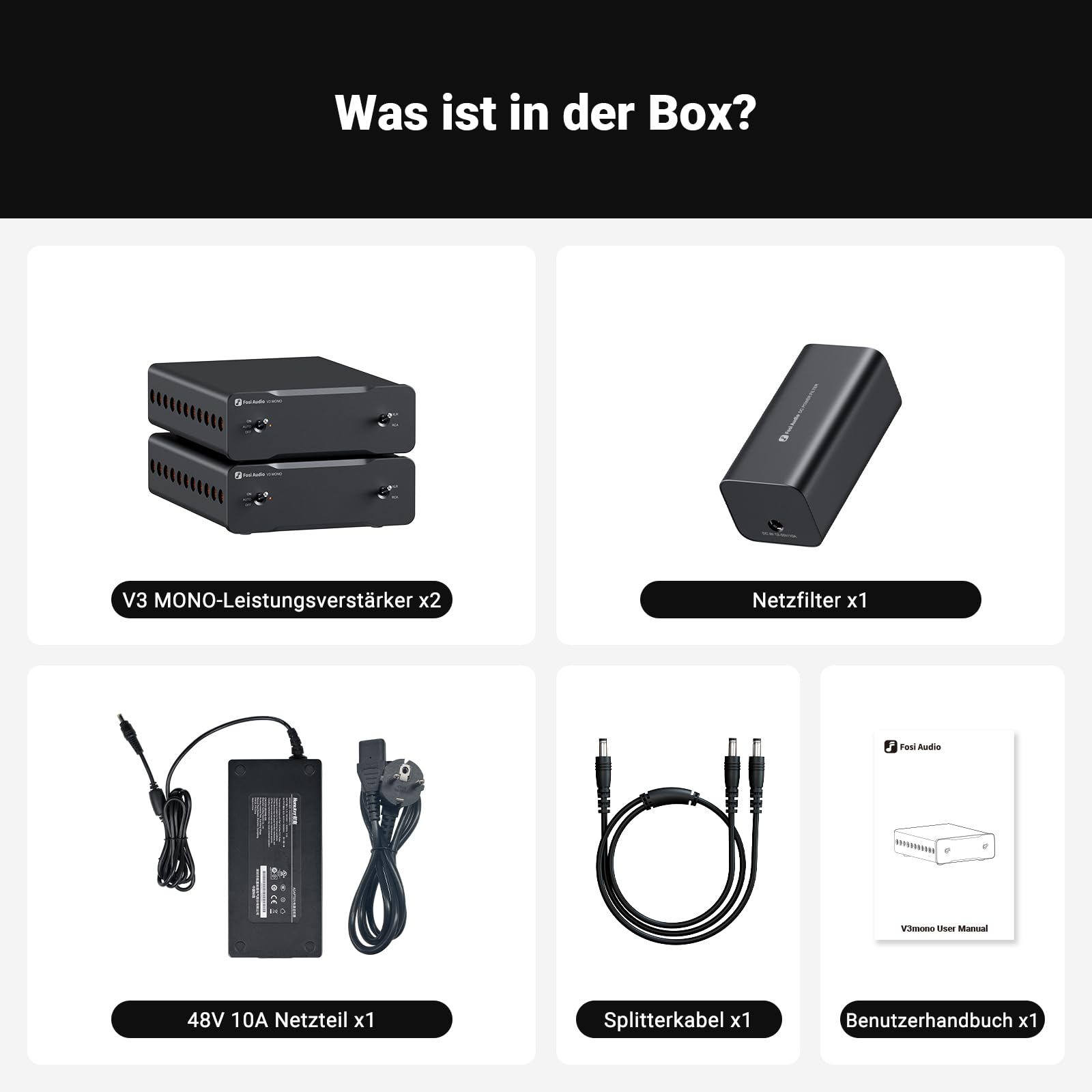Fosi Audio V3 Mono Leistungsverstärker für Passive Lautsprecher, Mini Monoblock Class D Verstärker mit TPA3255, 240W HiFi Heimkino AVR Receiver, RCA/XLR symmetrische Eingänge, 48V/10A Netzteil