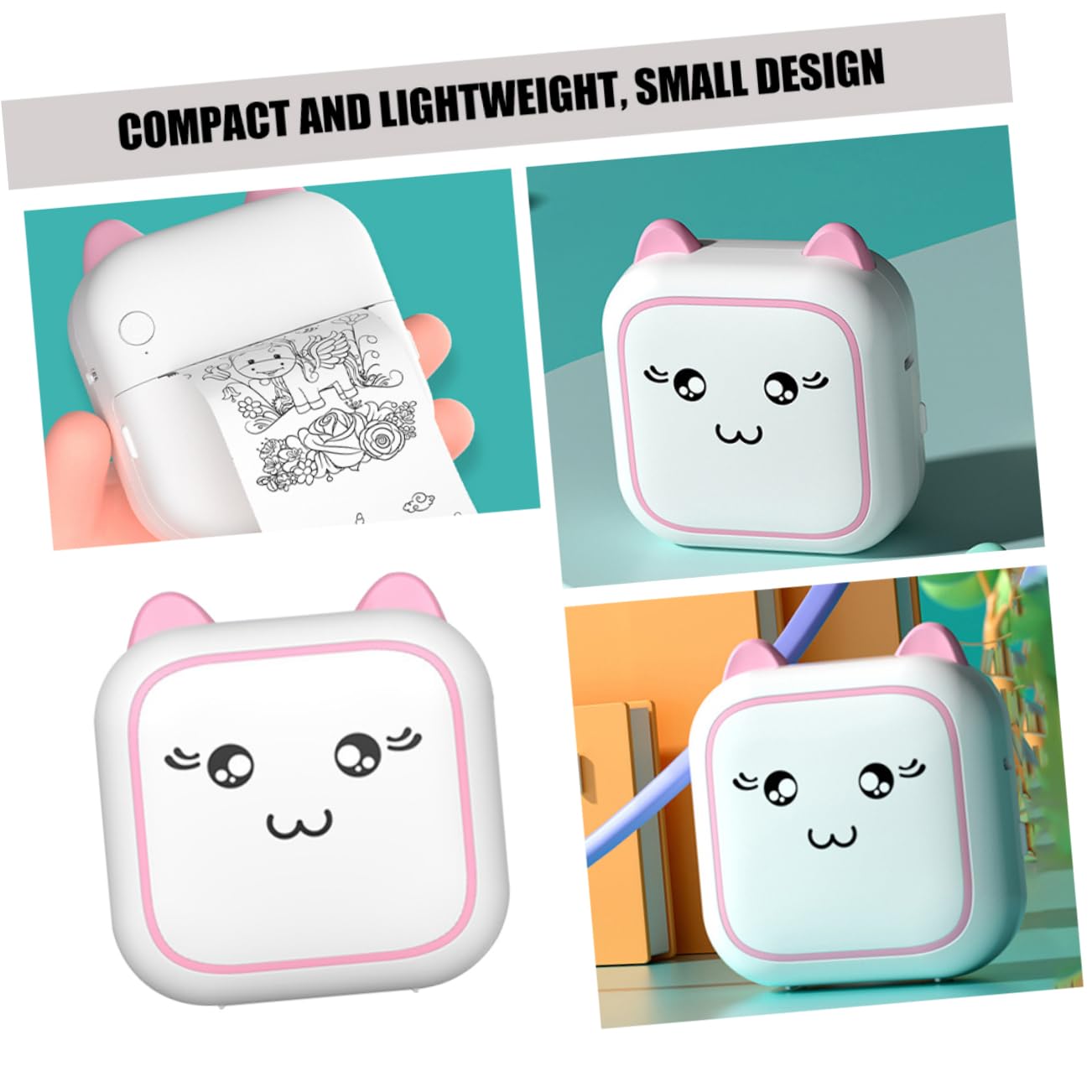NUOBESTY 1 Set Mini Stampante Termica Portatile Stampante Foto e Etichette per Casa e Scuola per Studenti e Ufficio Funzioni Versatili e Ridotti