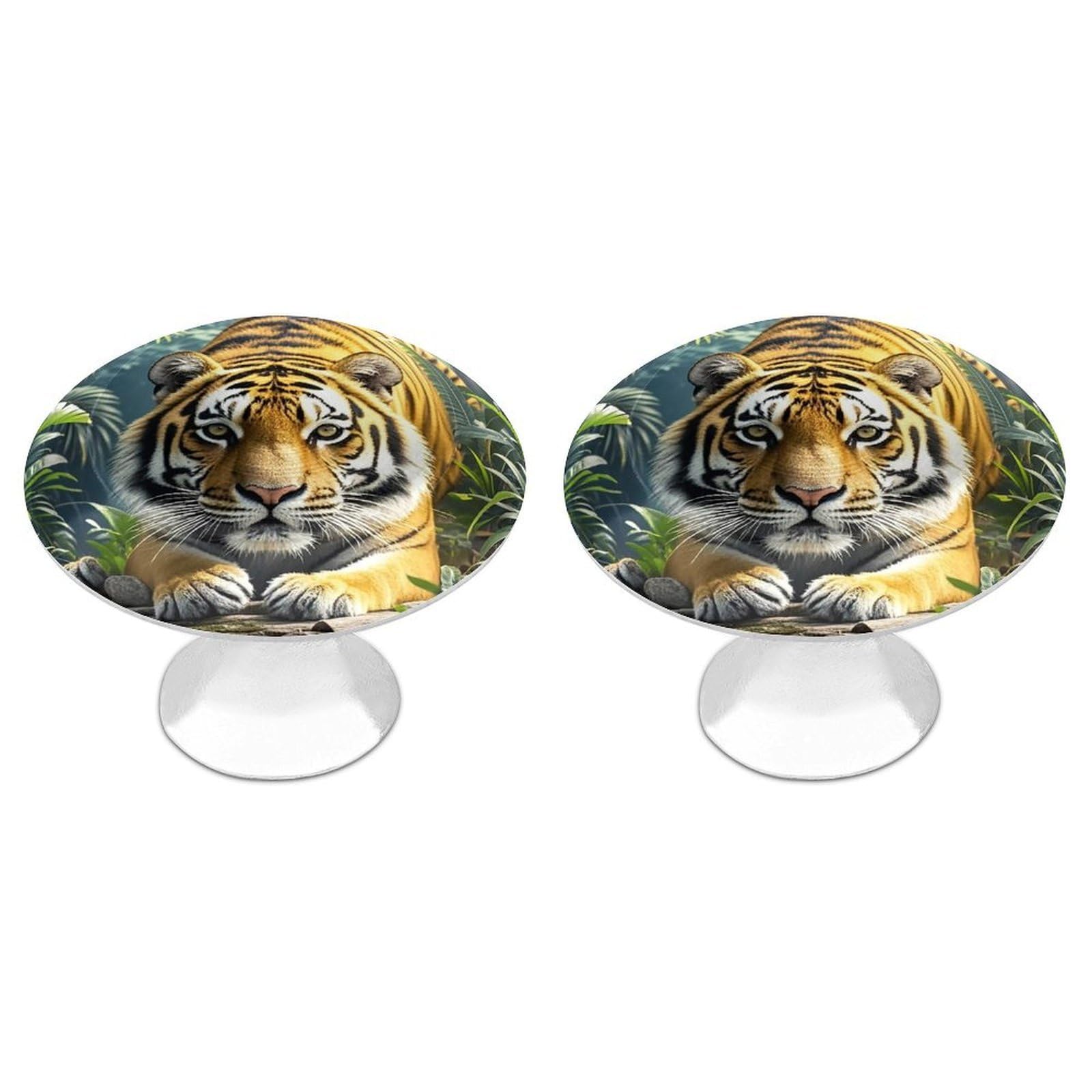 FekiLoot Tiger in Jungle Cabinet Knobs 2 Pack Stainless Steel Round Dresser Drawer Knobs Kitchen Drawer Hardware Dresser Knob Closet Door Pulls Cabinet Handles for Cupboard Drawer Pulls