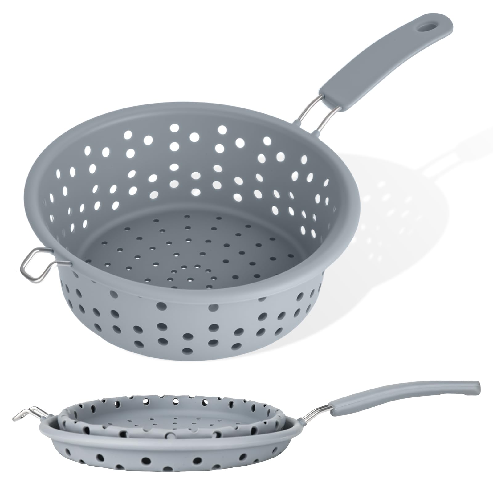 Colador plegable de 21 cm, colador de pasta con asa, colador plegable de silicona, colador multifuncional, resistente al calor, colador de alimentos, para espaguetis, pasta, verduras, frutas