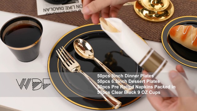Amazon.com: WDF Partyware 350 Pieces Black and Gold Plastic