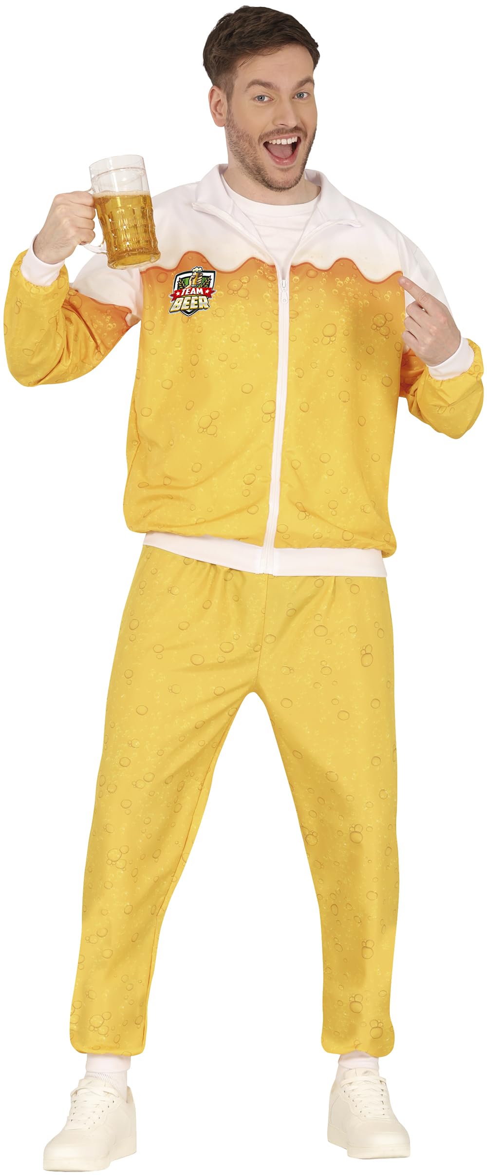FIESTAS GUIRCA Team Beer Tracksuit Mens Fancy Dress Costume - Beer Shell Suit Funny Mens Costume - Jogging Suit Bachelor Party Stag Do Fancy Dress Men Size M