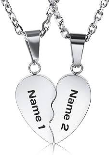 Customized Heart Necklace for Men Women Personalized Heart Puzzle Matching Necklace for Couples Stainless Steel Custom Engraving Name/Date Heart Pendant Necklace Set with Birthstones