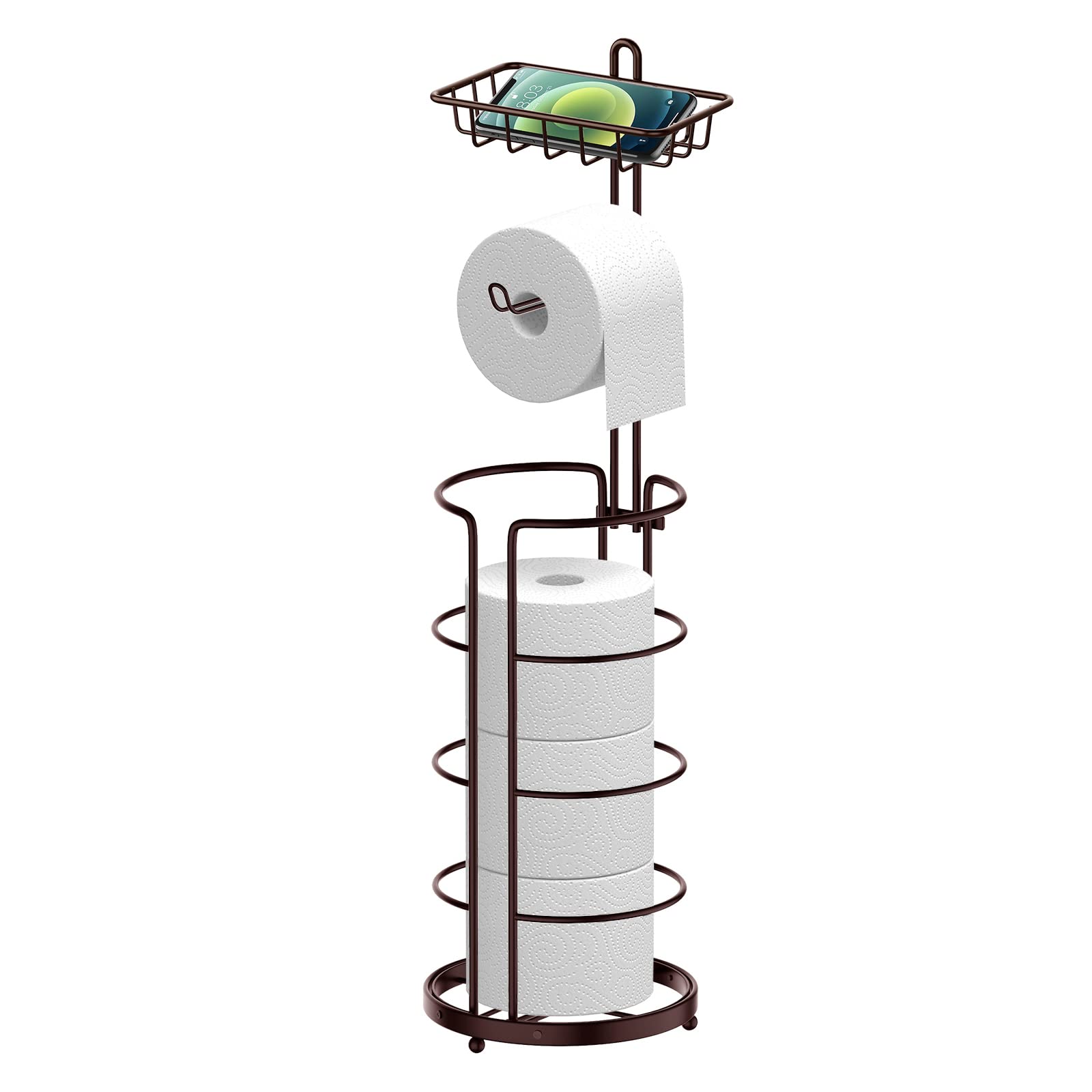 Toiletpapierhouder met plank, vrijstaande wc-papierroldispenser voor 3 grote rollen Jumbo Mega papier, voor camperbadkamer, bloemenpatroon, zwart