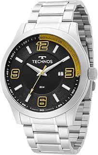Relógio masculino technos aço prata mostrador preto fosforescente c