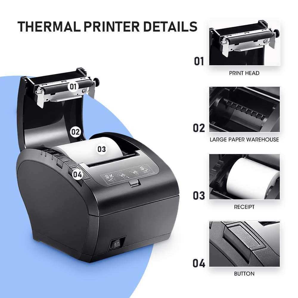 MUNBYN Thermodrucker Bluetooth 300mm/s Bondrucker Belegdrucker Quittungsdrucker Auto-Cut für Schublade,Hochgeschwindigkeits BT/USB/LAN【Unterstützt Nicht iOS, PayPal, DoorDash, Grubhub, Vagaro】
