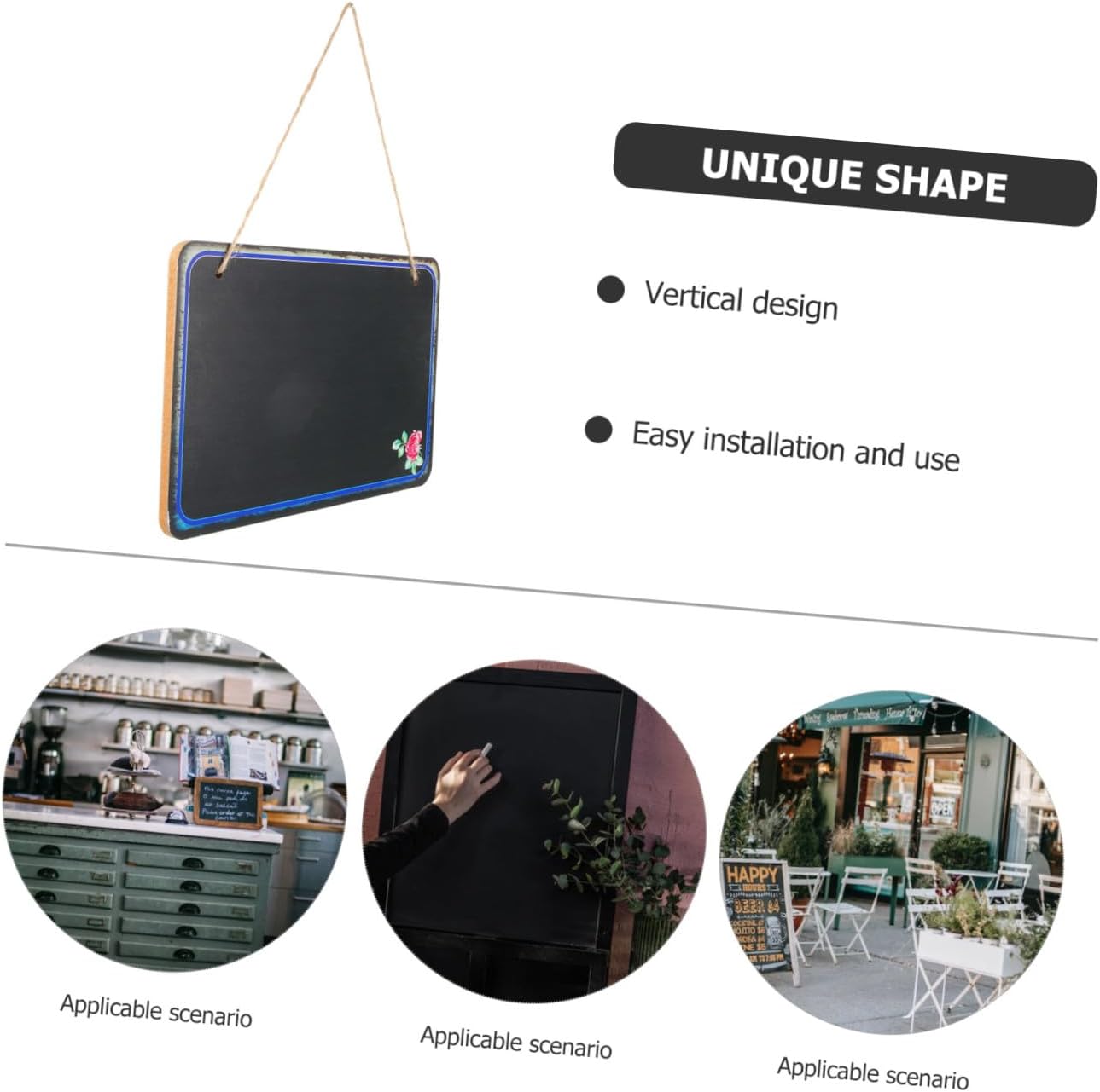 VANZACK Wall Notice Board Small Single-Sided Chalkboard, Rectangular Home Wall Chalkboard with Hanging Design, Decorative Memo Bulletin Board for Kitchen, Office, Café, DIY Message