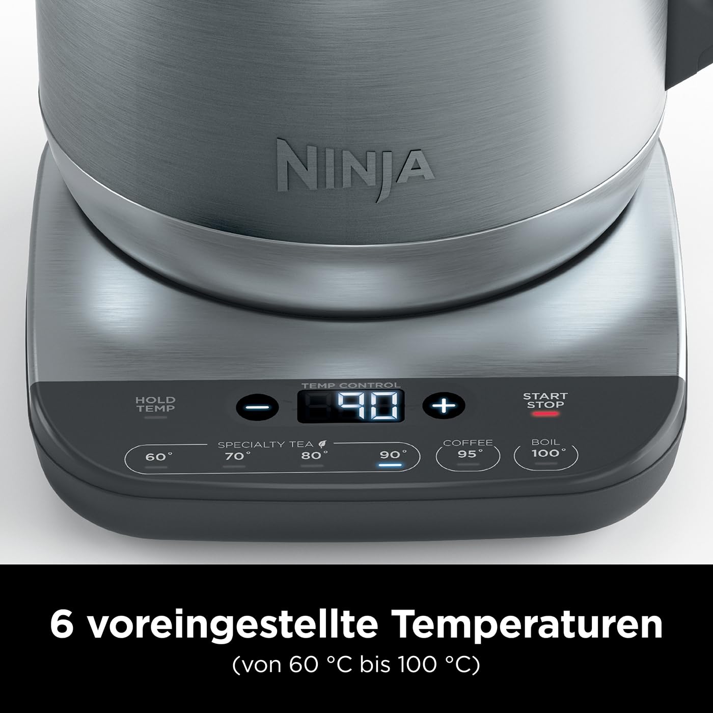 Ninja Bollitore Elettrico con Temperatura di Precisione, con Display LED,1,7L, con Controllo della Temperatura, Facile da Usare, Bollitura Rapida e Mantenimento della Temperatura, Acciaio KT201EU