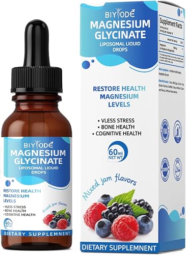 Magnesium Glycinate Liquid Drops 60ml – 600mg for Wellness, Calmness and Bone/Cognitive Support – Vegan, Non-GMO, Mixed Fruit Jam Flavor