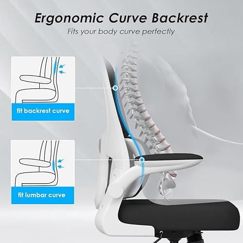 Miniatura 5 de Soohow Silla de oficina, ergonómica de malla con soporte lumbar, cómoda silla de escritorio giratoria para computadora con reposabrazos abatibles,