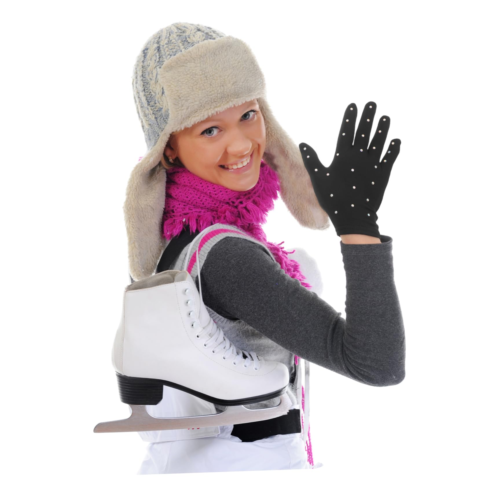 ibasenice 5paare Eiskunstlauf Handschuhe Mit Dekorativen Strasssteinen Atmungsaktive Bühnenhandschuhe Für Mädchen Und Frauen Für Auftritte Und Partys Schwarz