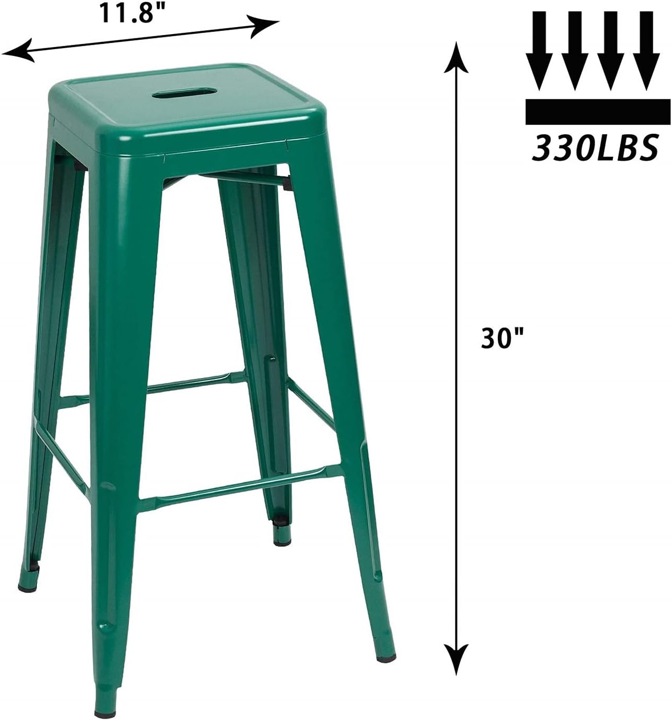 30 Inches Metal Bar Stools Breakfast Stool Kitchen Chair for Counter Height Indoor-Outdoor Modern Stackable Industrial Stools with Square Seat, Set of 4 (Green)