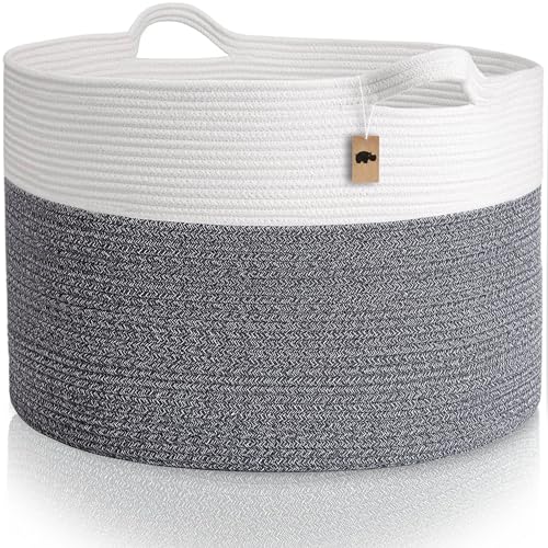 Image of Little Hippo XXL Cotton Rope Basket, 100% Natural! Large Baby Gift Basket, White & Dark Gray