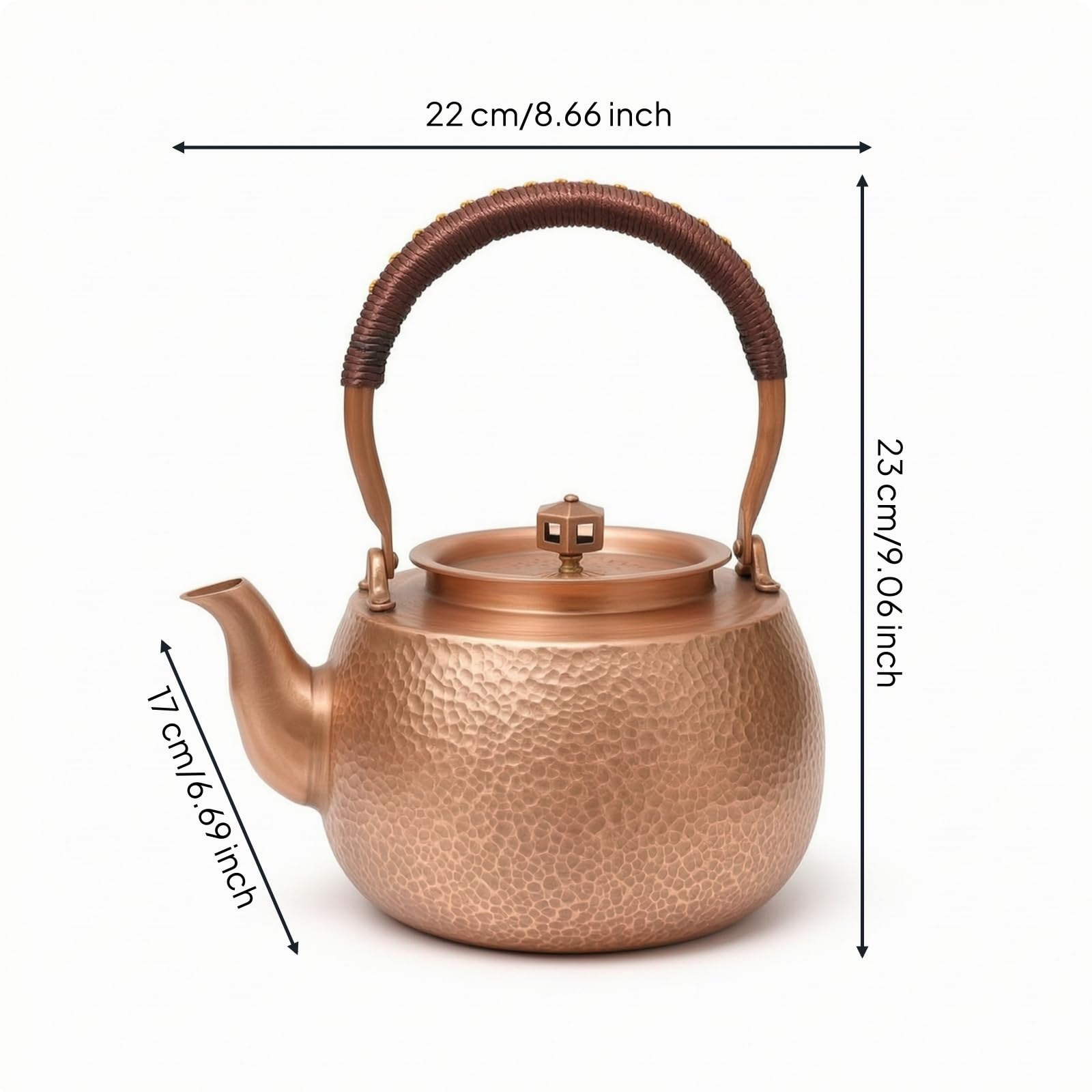 Tetera Cobre Martillado Hervidor Agua Cobre Artesanal Tetera con Asa para Aficionados Al Té Té, Coleccionistas, Cocina, Mesa, 860 Gramos, Martillado Estilo 6
