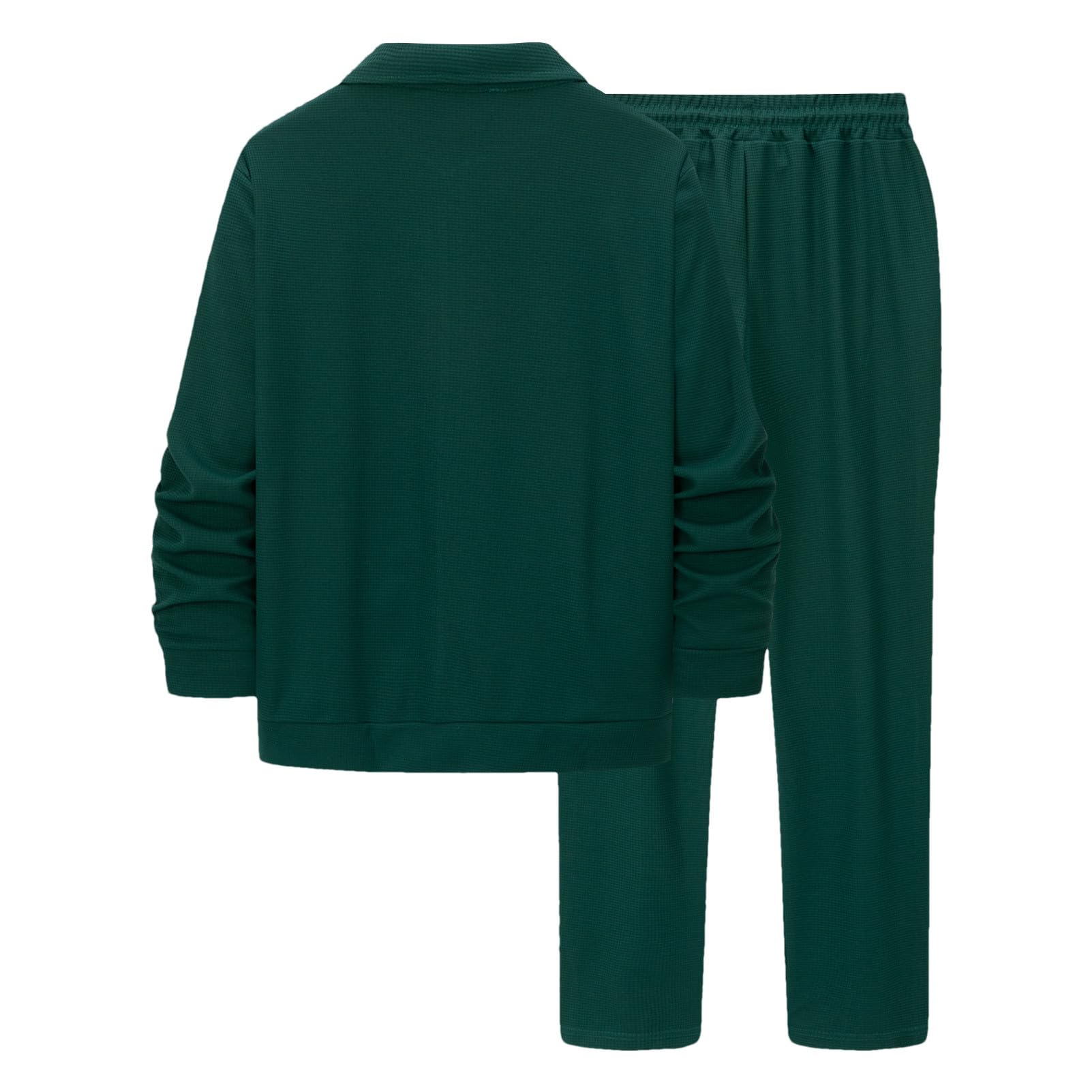 Hombre Chándales Waffle Manga Larga Cremallera Completa Chaqueta & Pantalón Juego de 2 Piezas para Casual Deporte Trabajo