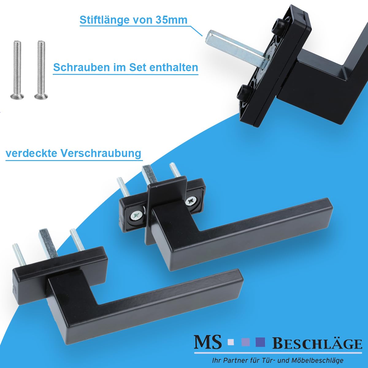MS Beschläge Design Fenstergriff exklusives Design 45° Rasterung Fensterbeschlag eckig Dreh- Kipp Fensterolive Aluminium Schwarz (eloxiert - matt, Knopf)