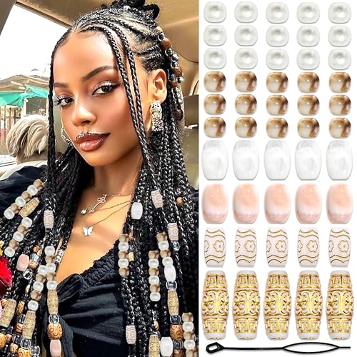 NAISKA 50Pcs Vintage Hair Beads for Braids Loc Jewelry Dreadlock Beads for Hair Multi Shape Loc Beads Braid Charms Dreadlock Accessories for Women Men