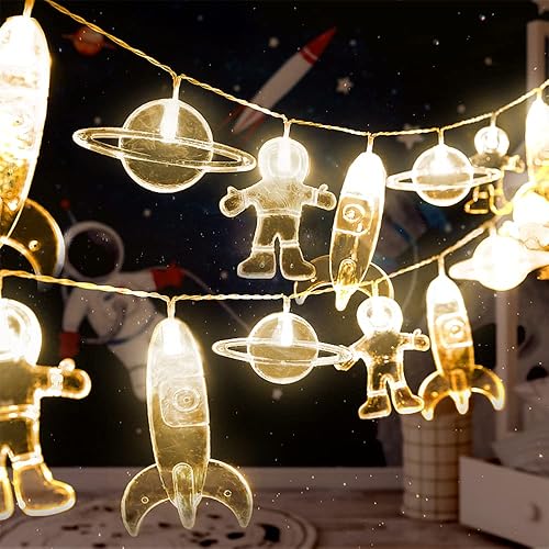 AceList - Cadena de luces LED para habitación infantil, 1020 LED, colgantes de astronautas, naves, cohetes luces para fiesta, luces decorativas para