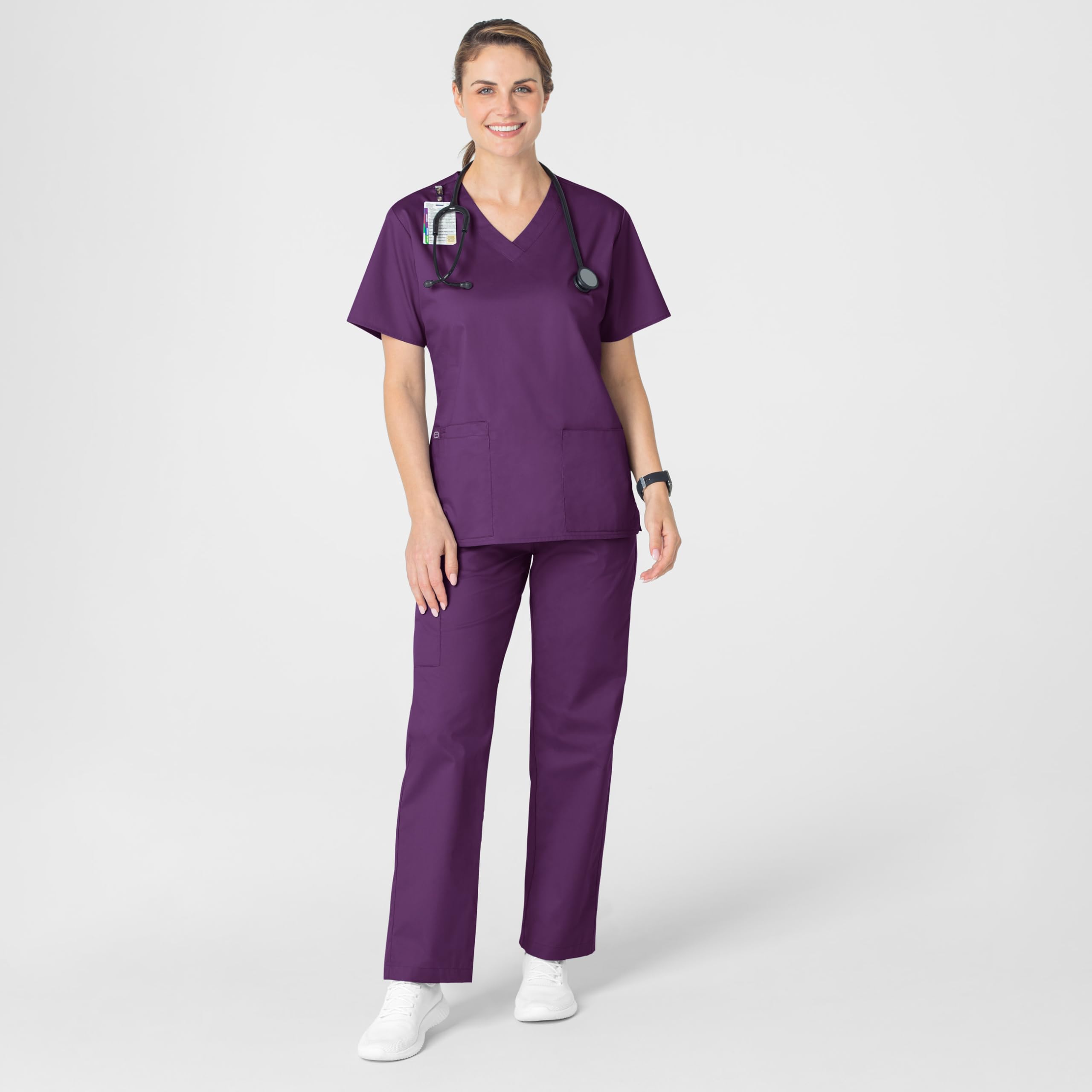 WonderWink Women's Wonderwork V-Neck Scrub Top, Eggplant, 3X-Large