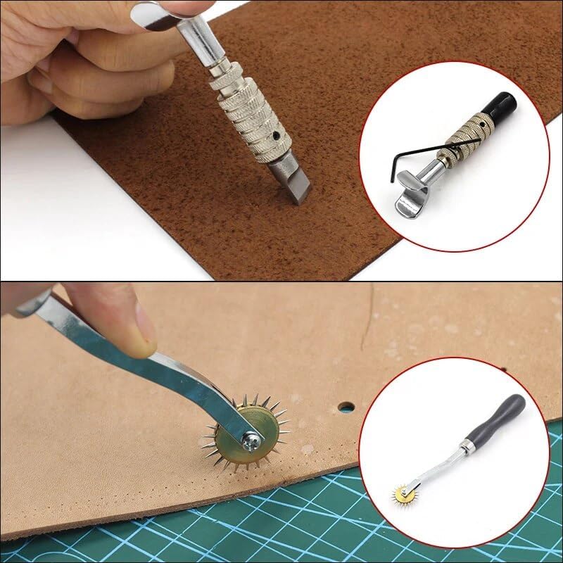 Handmade Leather Carving Stamper Leather Needles Thread Row Groover Punching Awl DIY Leather Craft Professional 44pcs Tool Set - (Color: T16)