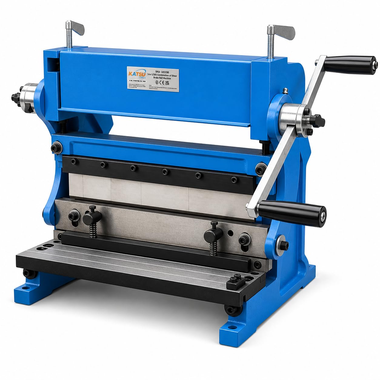 KATSU Tools 3-in-1 Manual Sheet Metal Shear Brake Roller Bending Machine 305mm, Shears and Slip Roll Machine for Metalworking Shearing Bending Rolling 165180