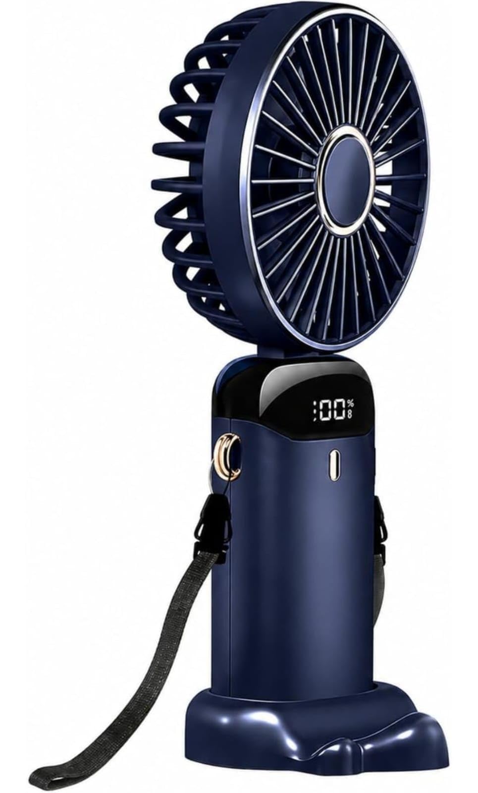 SHAYOXA Portable Handheld Fan, USB Rechargeable Mini Fan with 5 Speed Settings, LED Display, Built-in 4200mAh Battery, Lanyard and Base, Desk Fan-image-7
