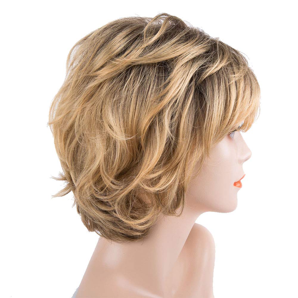 Moda signore parrucche sintetiche per le donne Capelli corti Oro Soffici Leggermente ondulato riccio Breve