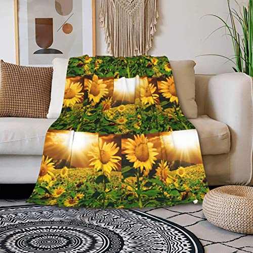 Yellow Sunflower Blooming Printed Throw Blanket Ultra-Soft Fuzzy Blanket Warm Blanket Fluffy Reversible Blanket For Bed And Couch #TOP1