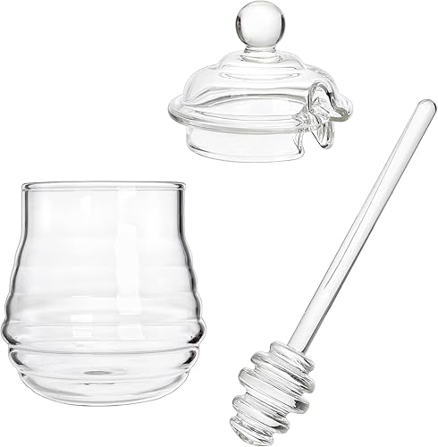 Miniatura 3 de Lawei Tarro de miel de vidrio con tapa y tapa de 10 onzas, resistente al calor, recipiente de miel de vidrio transparente para almacenar miel y
