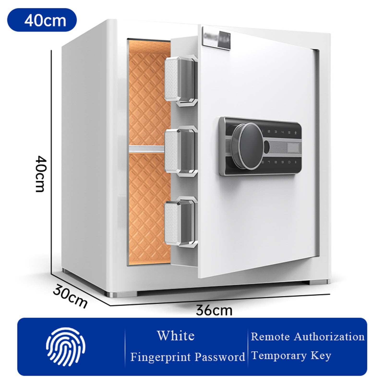 Home Smart Safe, Cassaforte Antifurto con Impronta Digitale E Password per Camera da Letto, Soggiorno 40 Cm/45 Cm(Weiß,40CM)