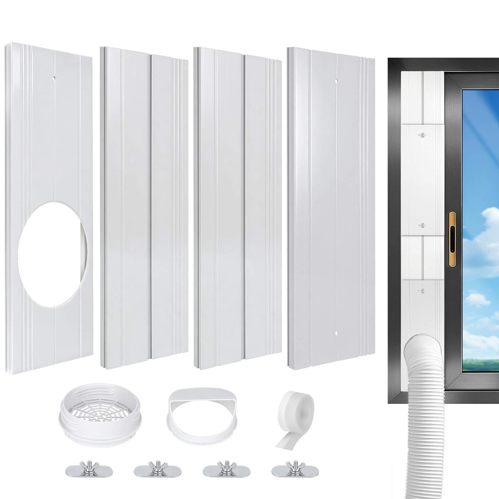 Mineup Kit de Fenêtre Climatiseur Mobile, Plaques d'Étanchéité pour Tuyau d'Échappement, Kit de Glissière de Fenêtre Climatiseur Portable compatible avec les tuyaux de climatiseur de 5/5,9 pouces