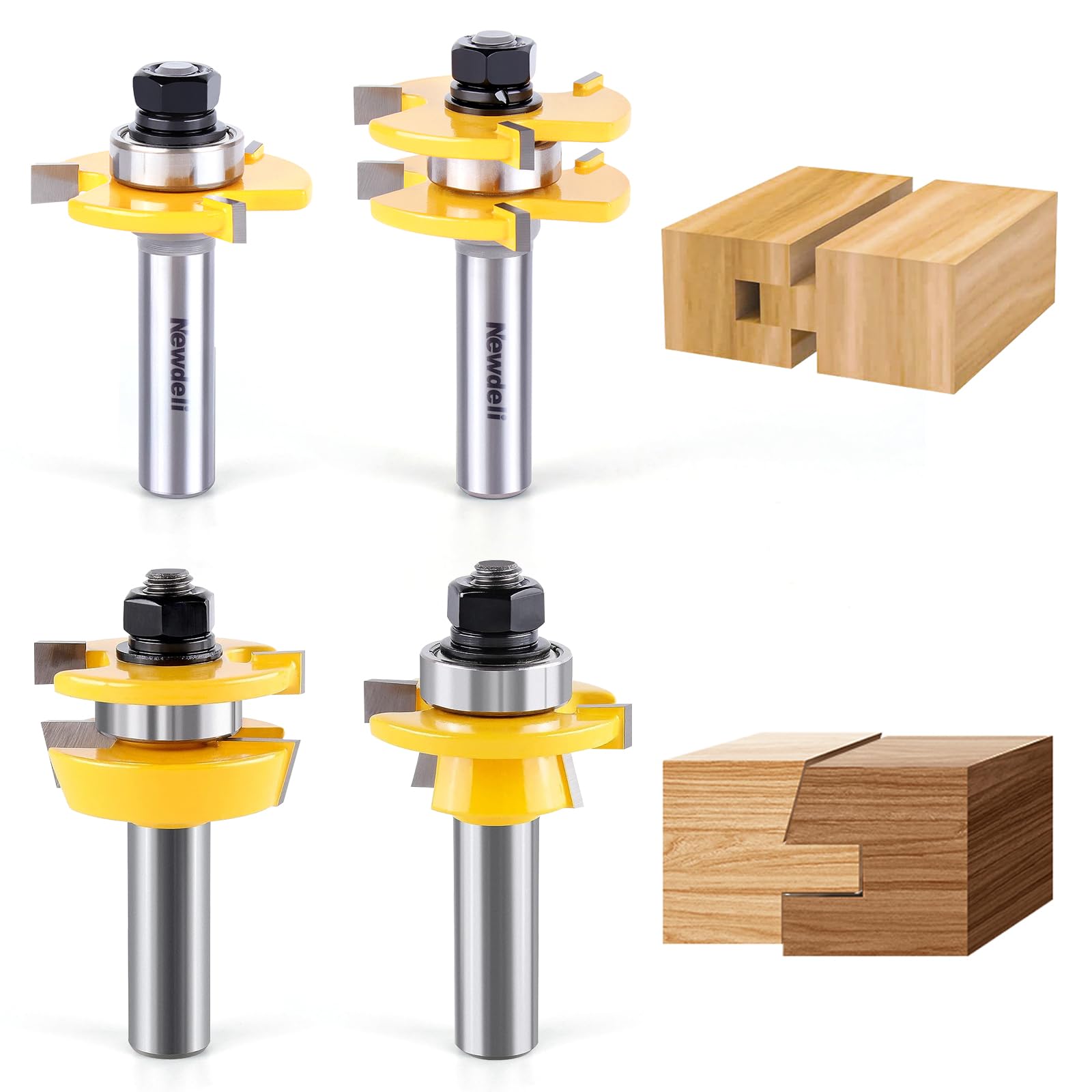 NewdeliShaker Rail and Stile Router Bits with Tongue and Groove Router Bit Set 1/2 Inch Shank Professional Carbide Milling Cutters for Woodworking for Cabinet Door