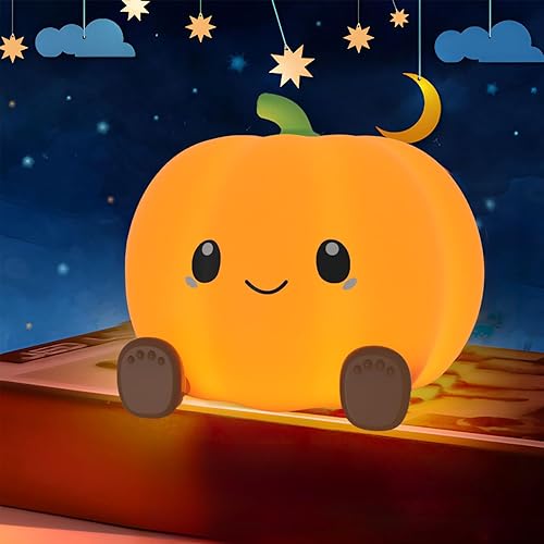 Luz nocturna de calabaza para niños y adultos, 3 brillo ajustable, recargable USB-C, luz de noche segura para bebés, entrenamiento de sueño y